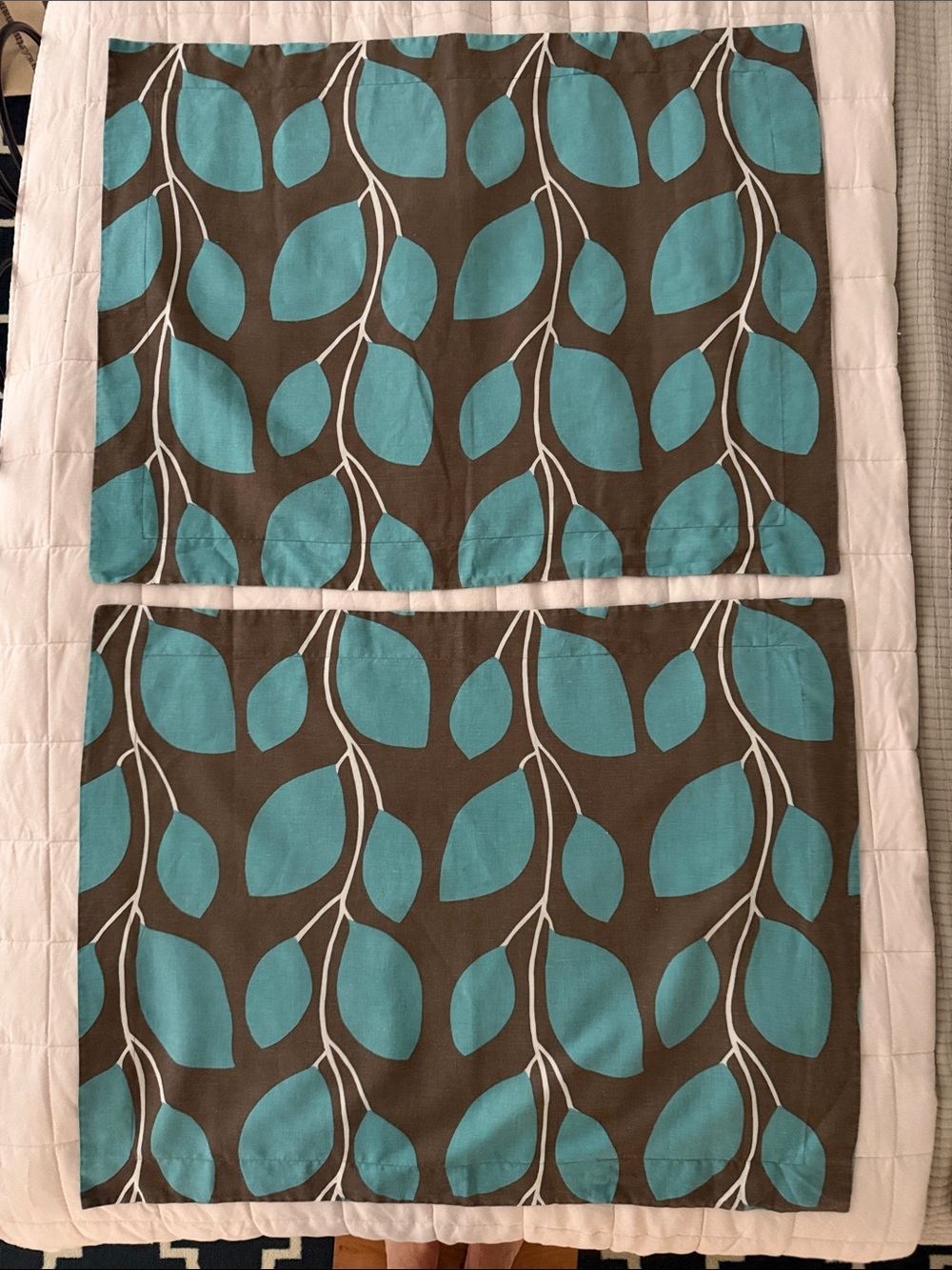 Linen Cotton Blend Turquoise Print  Standard Pillow Shams Garnet Hill- Set of 2